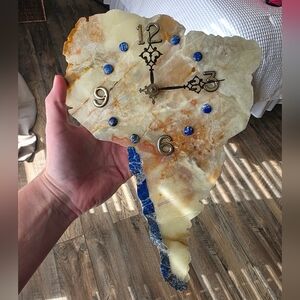 South America Analog Wall Clock Handmade Stones Jade and Lapizlazuli